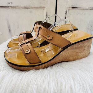 Vintage Nicole "Fallen" Brown Wooden 90s Y2K Wedge Platform Sandals Size 9
